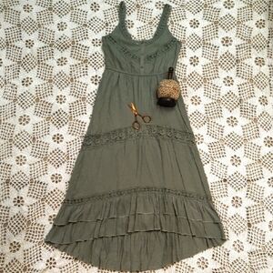 High Low Ruffles And Lace Warm Green Sundress